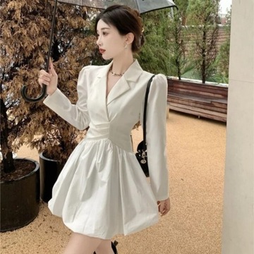 Notched Design Dresses Women Elegant Solid Tender