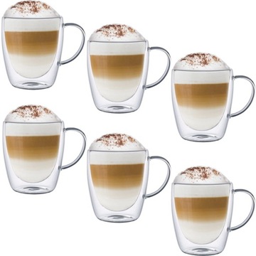 ZESTAW 6SZT SZKLANKI TERMICZNE 350ML Z UCHEM DO KAWY LATTE NA PREZENT
