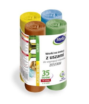 WORKI Z USZAMI DO SEGREGACJI ODPADÓW STELLA ZESTAW 35L 4X10 MIX KOLORÓW
