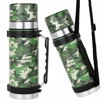 DUŻY TERMOS DO KAWY HERBATY NIERDZEWNY MORO DESIGN 1L KUBEK PASEK RĄCZKA