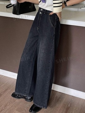 SHEIN SPODNIE JEANSY DAMSKIE SZEROKIE GRANATOWE XL 392