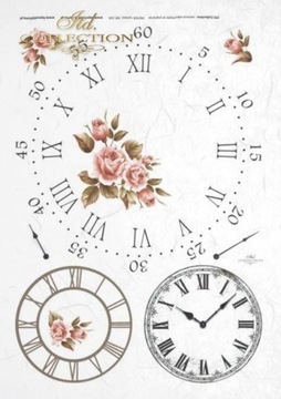 ITD Collection - Decoupage Papier RYŻOWY R0144 - Zegar Róże - A4