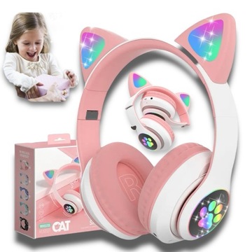 Słuchawki Kocie Uszy dla Dzieci Bluetooth Bezprzewodowe Świecące Kolory