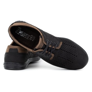 Skórzane buty męskie ażurowe na lato sznurowane POLSKIE 402L BR czarne 42