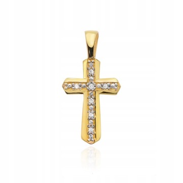 Złota zawieszka z brylantami krzyżyk 585 diamenty