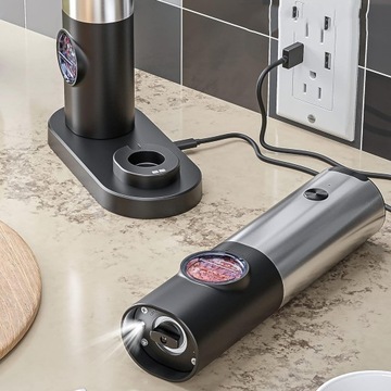ZESTAW ELEKTRYCZNY MŁYNEK DO PIEPRZU I SOLI, Z ŁADOWALNĄ PODSTAWĄ I LED