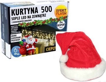 SOPLE KURTYNA 500 LED LAMPKI ZEWNĘTRZNE IP44 STAŁE + FLASH Białe Ciepłe