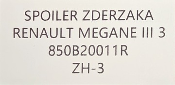 NOVÁ ORIG. DOPLNĚNÍ NÁRAZNÍKU RENAULT MEGANE III 3 HB 5D - 850B20011R