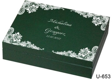 Коробка для обручальных колец, бутылочно-зеленый цвет, персонализированный золотой принт