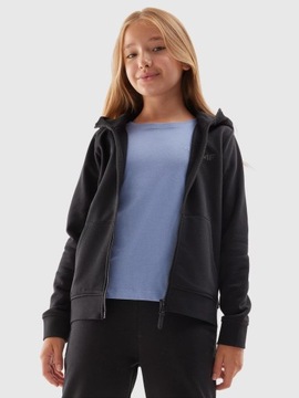 BLUZA Z KAPTUREM ROZPINANA 4F DZIEWCZĘCA JUNIOR DRESOWA SPORT CZARNA r. 146