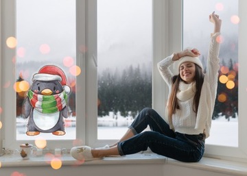 РОЖДЕСТВЕНСКАЯ наклейка на окно ПИНГВИН В ШАРФЕ