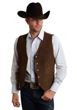Męska skóra bydlęca Western Denim kamizelka-4579