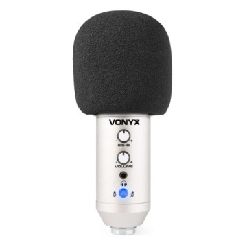 Студийный USB-микрофон Vonyx CMS320S с эхом и штангой - серебристый