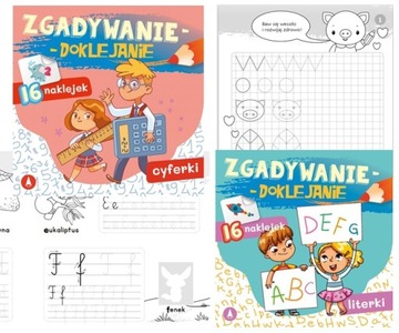 2x ZGADYWANIE DOKLEJANIE PIERWSZE LITERKI CYFERKI Z NAKLEJKAMI KOLORUJ