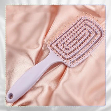 Плоская массажная расческа для всех типов, гибкая, фиолетовая.