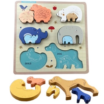 PUZZLE DREWNIANE EDUKACYJNE ZWIERZĘTA Z MŁODYMI