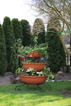 САДОВАЯ ПОДСТАВКА ДЛЯ ЦВЕТОВ КАСКАДНАЯ КОЛОННА С 3 ЧАШАМИ СИЛА ПОДСТАВКА ДЛЯ РАСТЕНИЙ - ЧЕРНАЯ