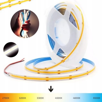 TAŚMA LED COB NEUTRALNA 4000K LINIA ŚWIATŁA BEZPUNKTOWA NEON 1M 12V 11W/m