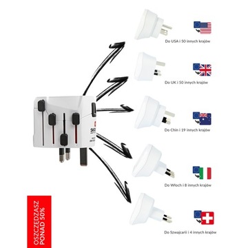 Дорожный адаптер SKROSS PRO 6 в 1 для 120 стран: Великобритании, США, Китая, Италии, Швейцарии и т. д.