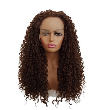Peruka LACE FRONT Brąz afro kręcone+ czepek GRATIS
