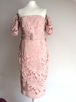 BOOHOO sukienka ołówkowa koronkowa różowa 40 L
