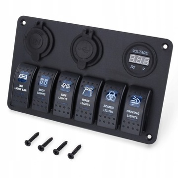 GNIAZDO ZAPALNICZKI USB PANEL PRZEŁĄCZNIKÓW 12V LED DO ŁODZI SAMOCHODOWEJ