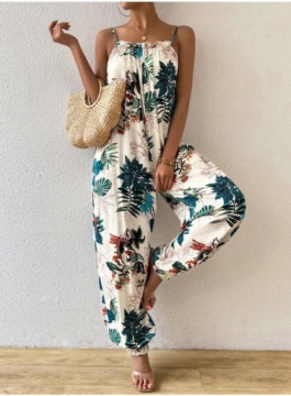 SHEIN KOMBINEZON LETNI CASUAL LUŹNY NADRUK ROŚLINNY R.M E279125