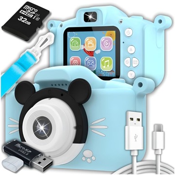APARAT FOTOGRAFICZNY CYFROWY DLA DZIECI KAMERA ZABAWKA GRY + KARTA 32GB