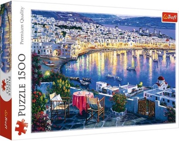 Puzzle Mykonos o zachodzie słońca 1500