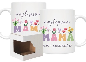 KUBEK DLA MAMY NAJLEPSZA MAMA NA ŚWIECIE kwiaty DZIEŃ MAMY KARTONIK gratis