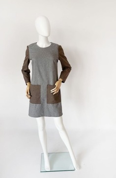 Bialcon trapezowa sukienka styl 60s wełna