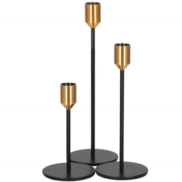 НАБОР 3x ПОДСВЕЧНИКОВ МЕТАЛЛИЧЕСКОЕ ДЕКОРАЦИОННОЕ ЧЕРНОЕ ДЛЯ СВЕЧЕЙ GLAMOUR LOFT