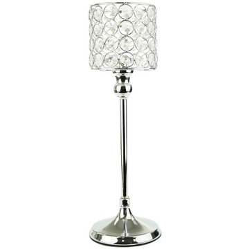 Świecznik Lampion Kryształ GLAMOUR SREBRNY 35 CM