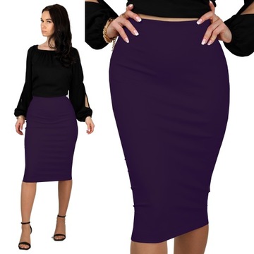 4XL TUBA FIOLETOWA spódnica dopasowana midi ołówkowa dzianinowa obcisła 48