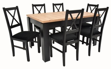 duży NOWOCZESNY stół 140/180 krzesła DREWNIANE krzyżak x6 z PODUSZKĄ velvet