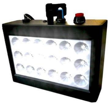 STROBOSKOP REFLEKTOR DISCO 18 LED SMD MOCNE BIAŁE ŚWIATŁO CZUJNIK DŹWIĘKU