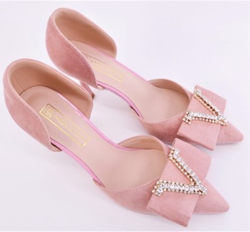 MOLO RÓŻOWE ZAMSZOWE SZPILKI Z CYRKONIAMI R39