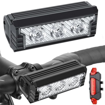 Komplet lamp LED światło przód tył USB 2500 Lm 5 trybów przód 4 tryby tył