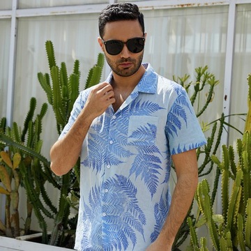 Modna hawajska koszula plażowa z krótkim rękawem w kształcie liścia klonu