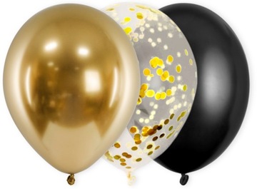 Balony lateksowe z Konfetti Złote Czarne Sylwester