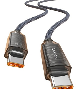 Toocki szybki mocny szary kabel 2 metry Usb-C do Usb-C QC4.0 Pd 5A 100W 2m