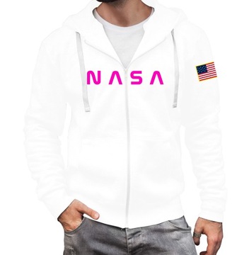 Bluza NASA męska z kapturem ROZPINANA, BIAŁA 2XL
