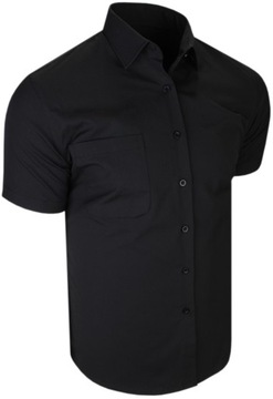 Moda_wygoda Czarna bawełniana koszula slim kieszonka krótki rękaw M/L 40