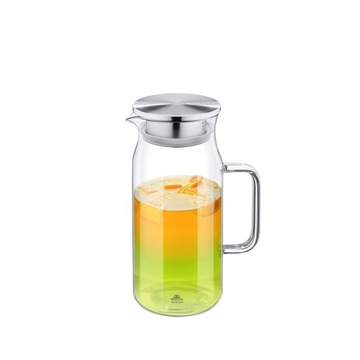 Стеклянный кувшин для воды, соков и лимонада с металлической крышкой, Вилмакс 1л.