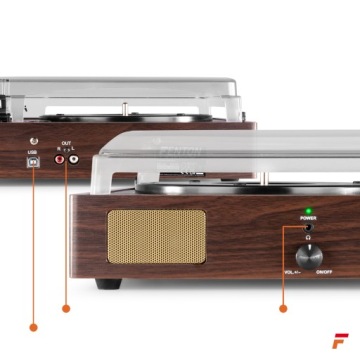 Проигрыватель с USB-динамиками, темное дерево + винил