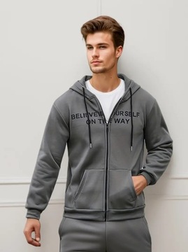 SHEIN SZARY KOMPLET DRESOWY SPODNIE BLUZA NA ZAMEK NADRUK M 359
