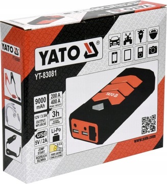 YATO JUMP STARTER POWER BANK ПЕРЕСТАРТЕР 9000мА 83081