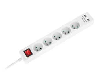 Przedłużacz sieciowy 5 gniazd + 2 USB 3m