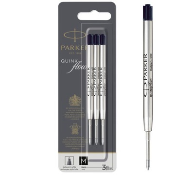 PARKER WKŁAD DO DŁUGOPISU CZARNY METALOWY 3 SZTUKI KOŃCÓWKA M