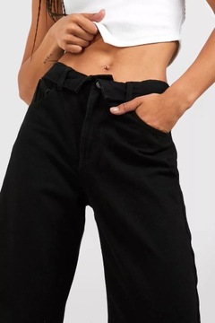 BOOHOO TALL DAMSKIE JEANSY WIDE LEG Z WYSOKIM STANEM CZARNE L 40